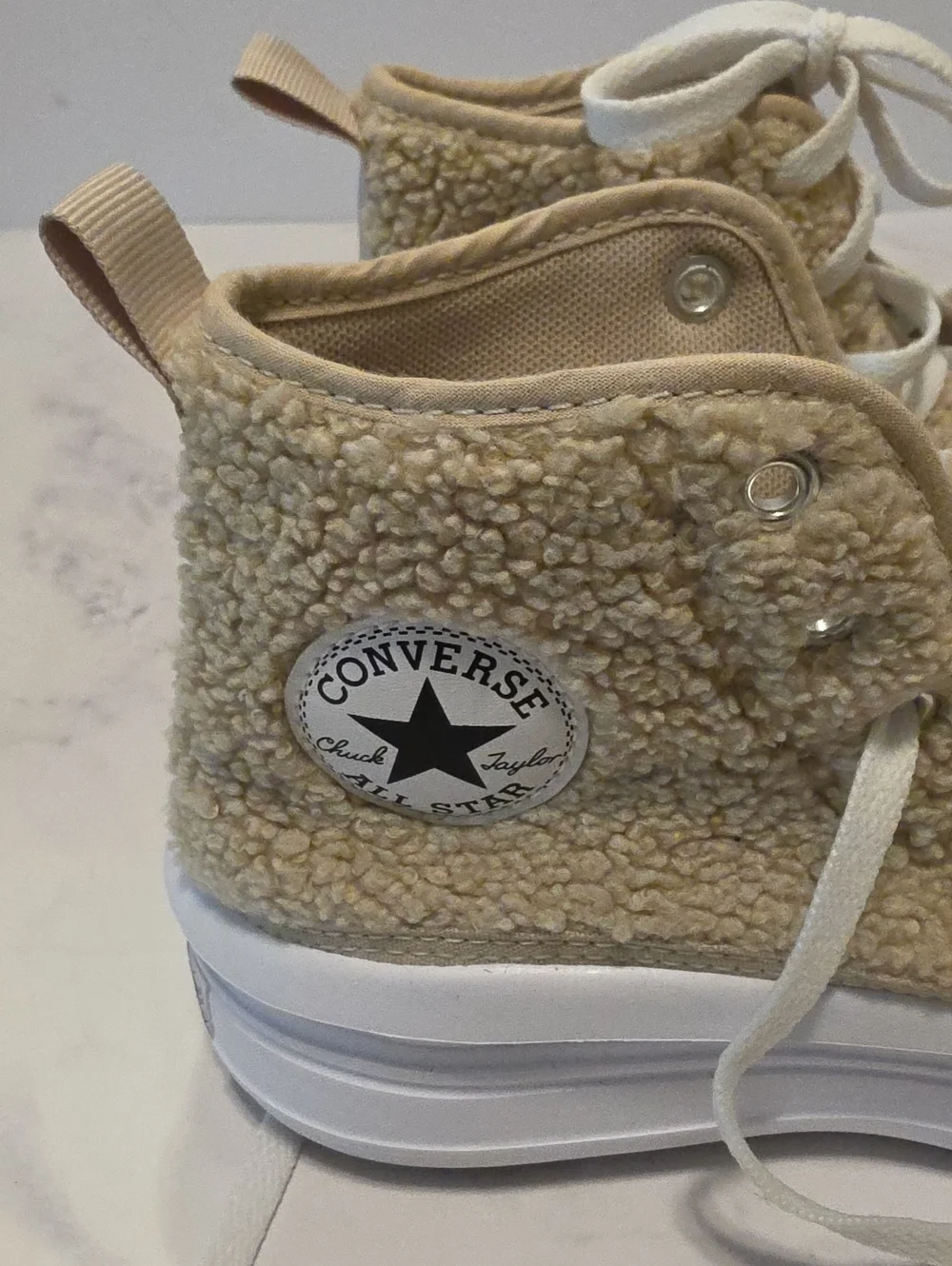 Converse Beige Sherpa High-Top Platform Sneakers - Lace-Up